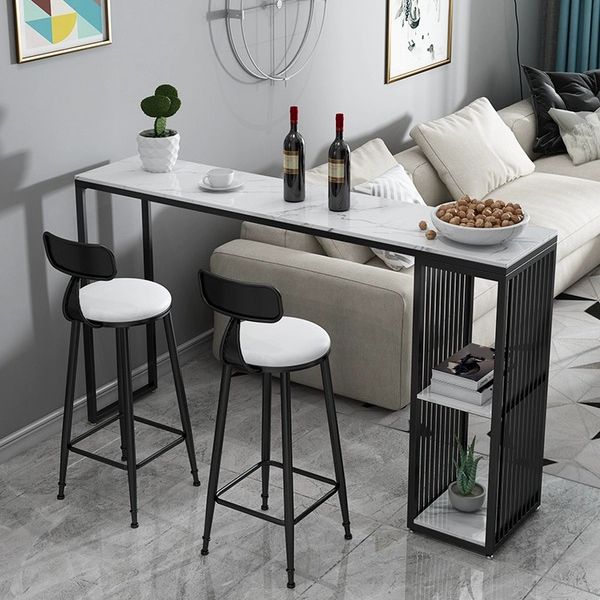 Rectangle Stone Bar Dining Table Contemporary Bar Table with Sled Base