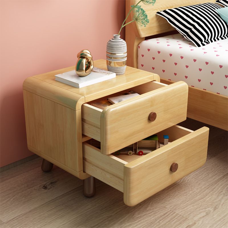 Natural Kids Bedside Table Modern Minimalist End Table with Drawers