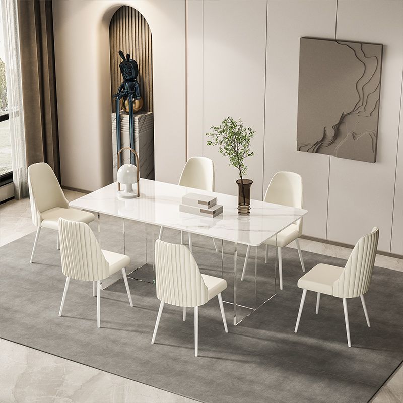 Sintered Stone Dining Table Modern White Dining Table with Acrylic Base