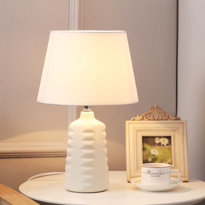 Cone Nightstand Lighting Simplicity Fabric 1 Bulb Living Room Table Light with White Ceramic Base