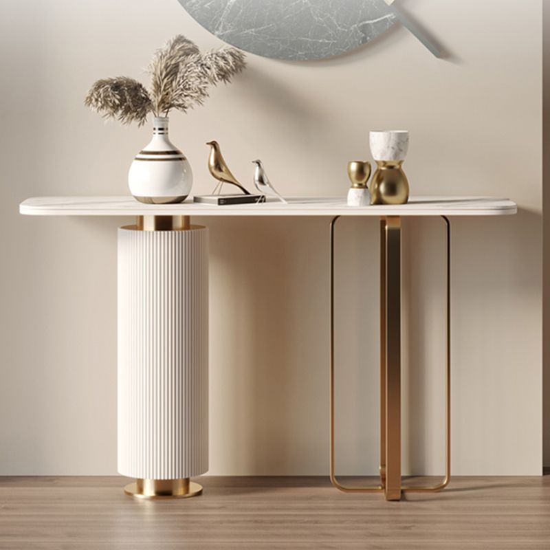 15 Inch Wide Glam Accent Table Stone Gold Console Accent Table