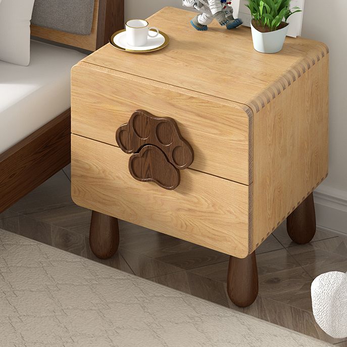 Solid Wood Kids Bedside Table Modern Oak Wood Nightstand with 2 Drawers