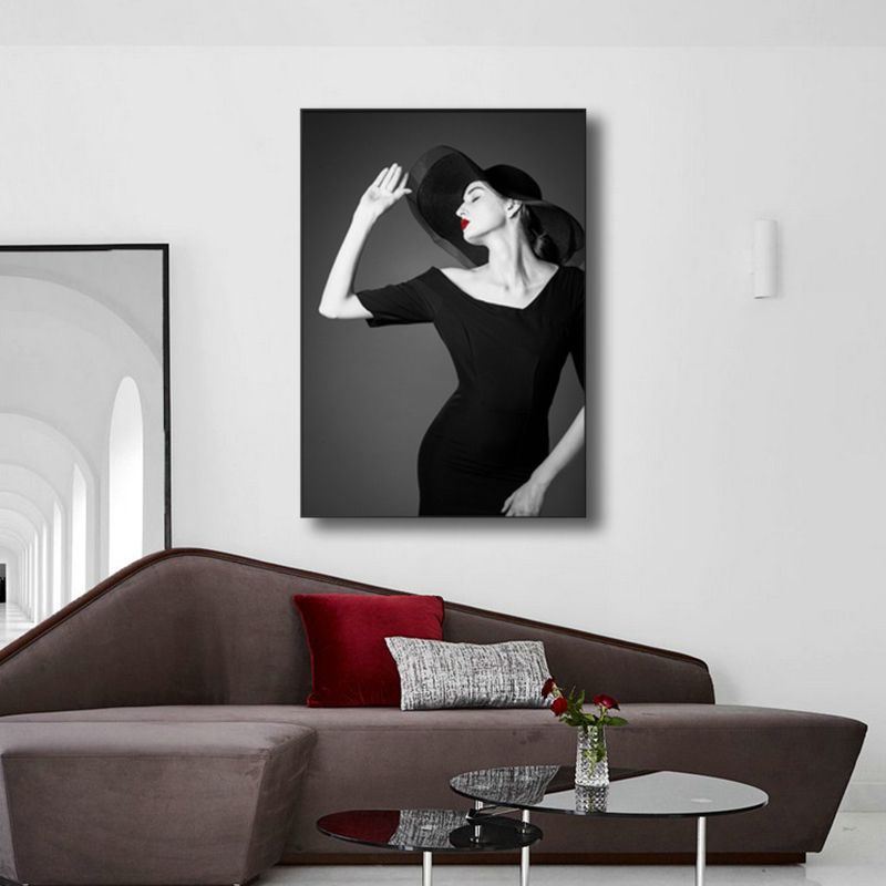 Photographic Fashion Wall Art Decor Glam Elegant Lady Canvas Print in Black and White