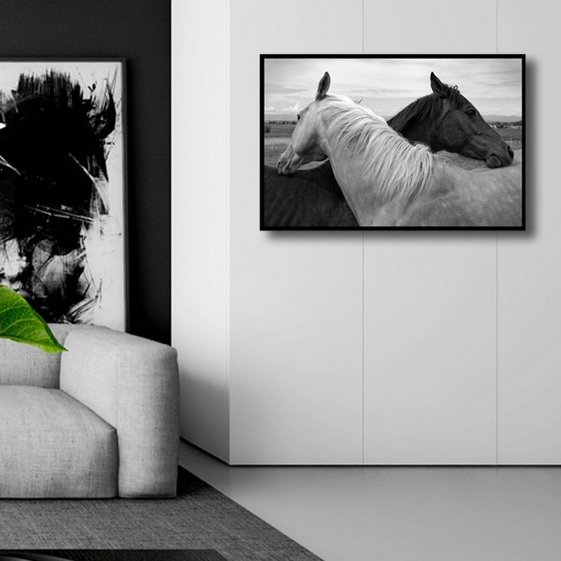 Vintage Style Horses Canvas Print Animals Gray Wall Decor, Multiple Sizes Options