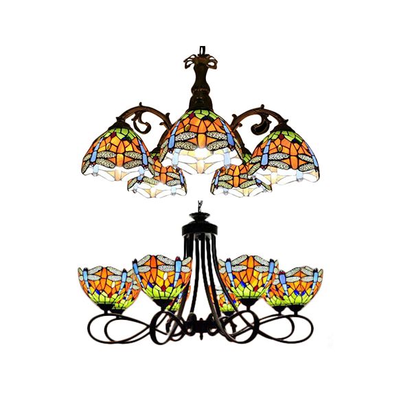 Livraison teintée libellule suspendue Chandelier Rustic Lodge 5/8 Lumières Suspension Lumière pour escalier