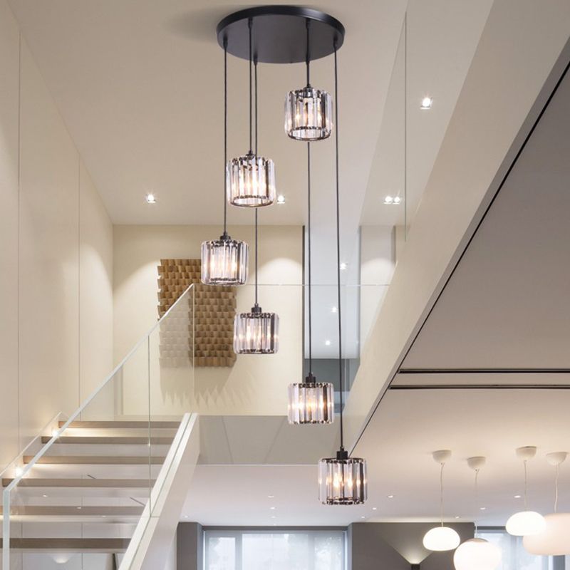 Geometrical Shade Staircase Suspension Light Glass Contemporary Multi Light Pendant