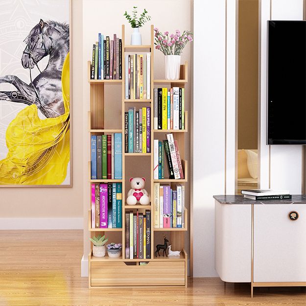 Contemporary Open Back Bookshelf Standard Bookcase with Pull Out Drawer