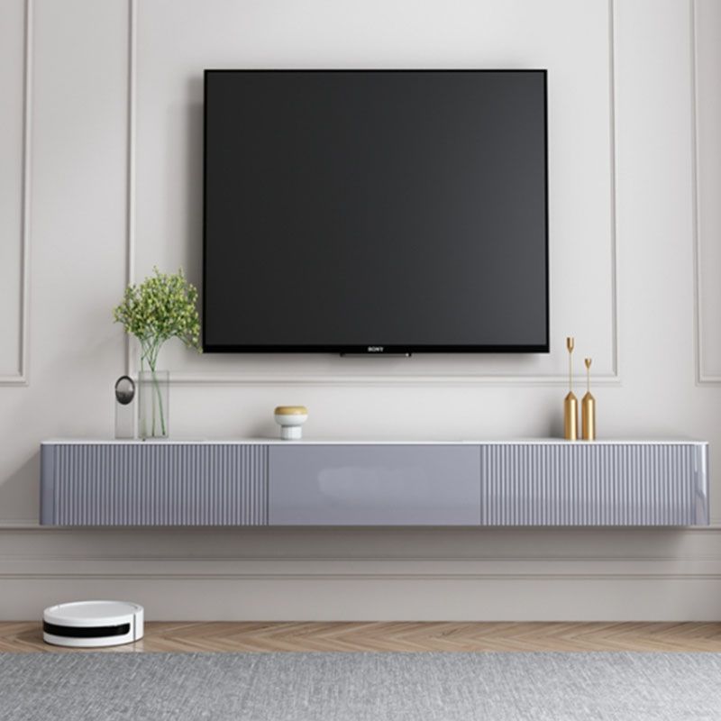 9.84"H TV Stand Contemporary Style White Wall-mounted TV Console with 2 Drawers