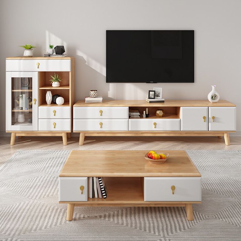 Solid Wood Stand Console Scandinavian TV Media Console with Drawers