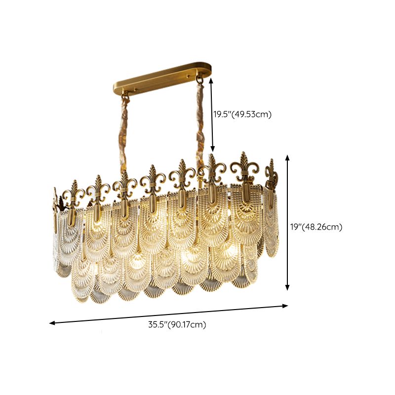 Modern Metal Pendant Light Rectangle Shape Island Lamp with Glass Shade for Living Room