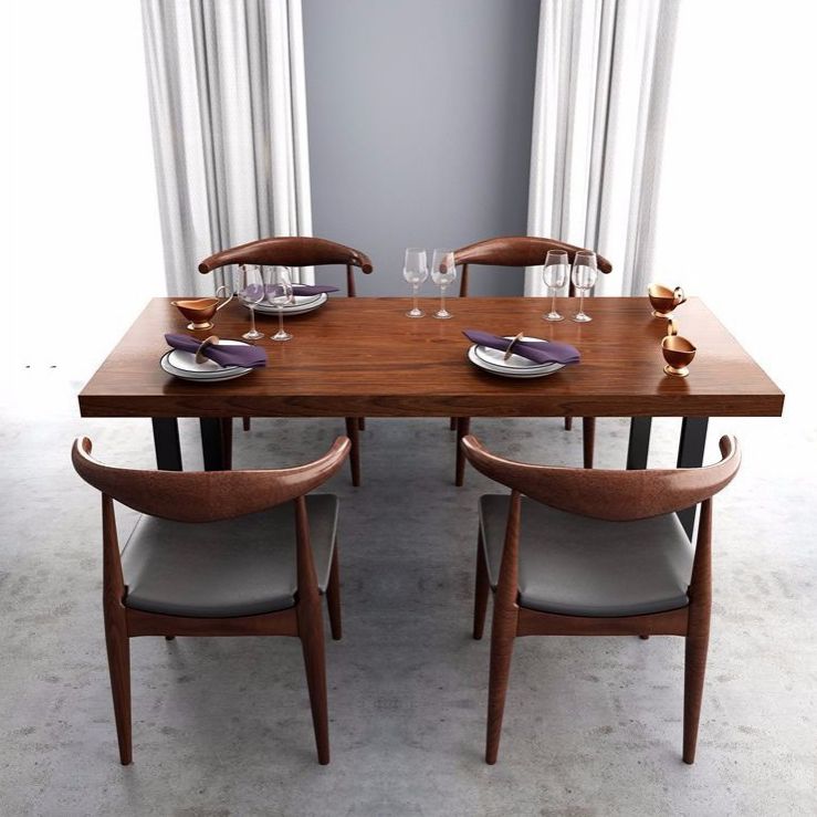 Rectangular Wood Dining Set for Kitchen 1/2/5 Pcs Industrial Brown Dinette Set