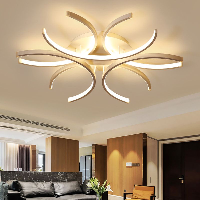 White Shaded Close to Ceiling Lighting Fixture Minimalist Style LED Metal Ceiling Flush Mount Light