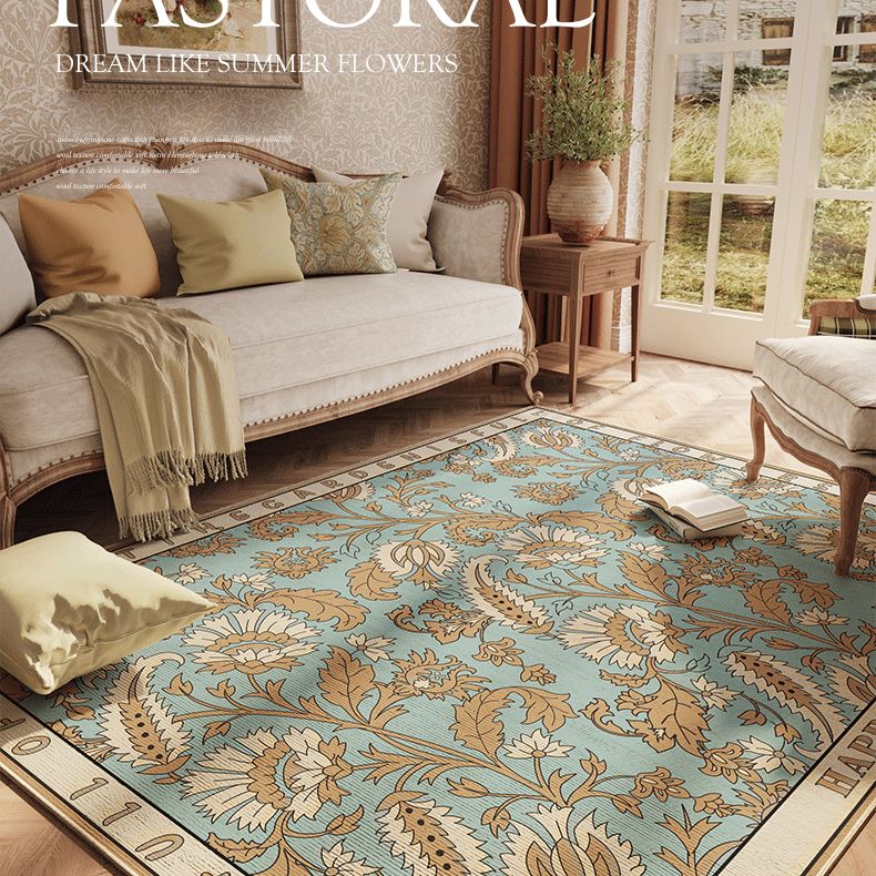 Traditional Floral Printed Rug Four-Color Polyester Area Carpet Non-Slip Backing Rug for Living