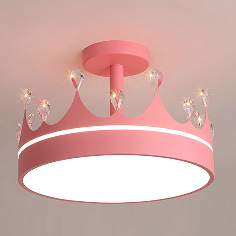 LED Bedroom Semi Flush Mount Lighting Modern Semi Flush Ceiling Light with Crown Metal Shade