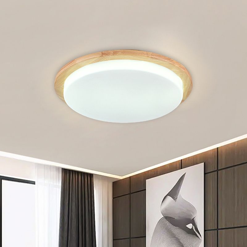 LED Modern Wood Flush Mount Circular Shape Ceiling Lamp with Acrylic Shade for Living Room