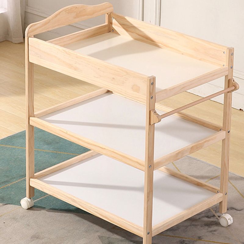 2 Storage Shelves Baby Changing Table Flat Top in Solid Wood with Wheel