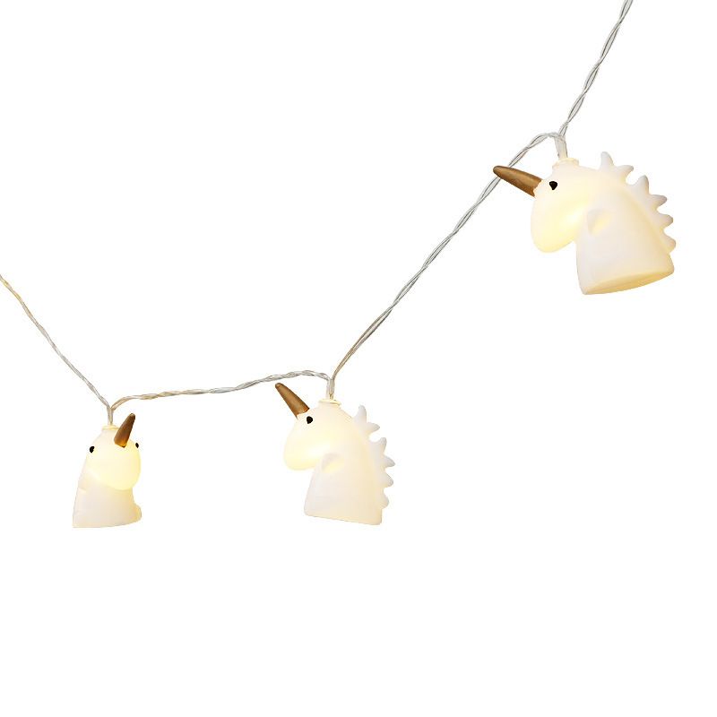 3M 20-Bulb Nursery LED Fiesta Lamp Cartoon White String Light Idea with Unicorn Plastic Shade, Battery/USB