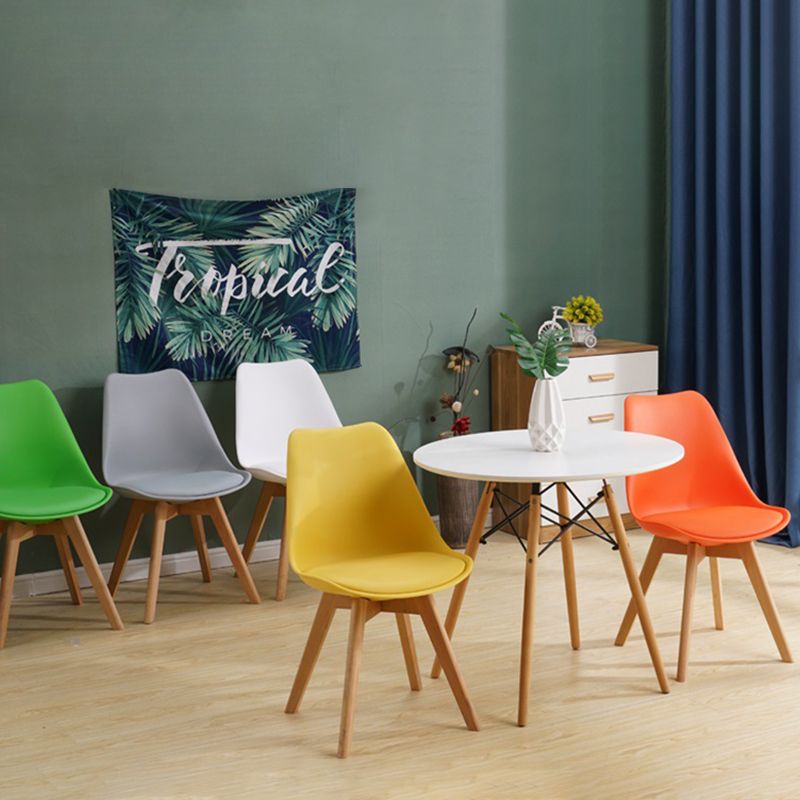 Scandinavian Restaurant Wood Side Chair Colorful Solid Back Dining Chair