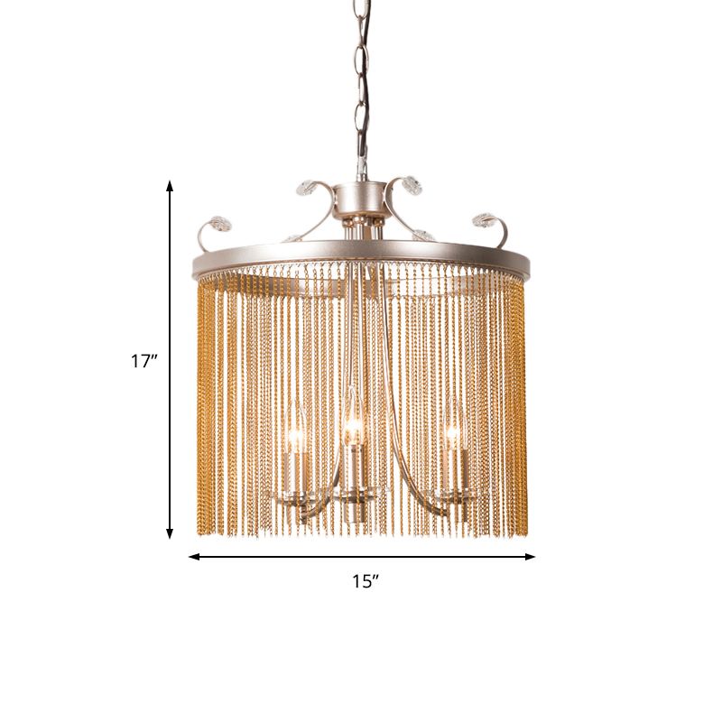 Cylinder Crystal Strand Chandelier Light Modern 3/5/6 Lights Gold Ceiling Pendant Light, 15"/19.5"/24.5" Wide