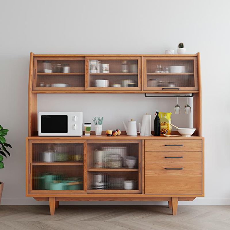 Contemporary Glass Doors Dining Hutch Pine Hutch Buffet with Doors