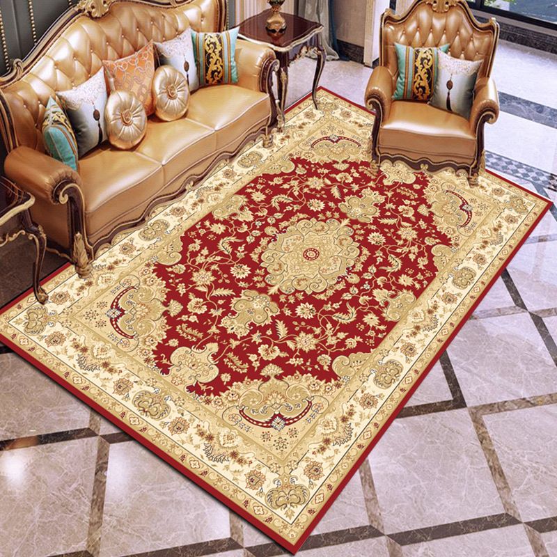 Multi Colored Floral Printed Rug Polyster Shabby Chic Area Rug Non-Slip Backing Washable Indoor Rug for Decoration