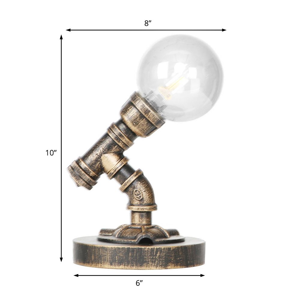 1 Light Clear/Amber Glass Desk Lamp Vintage Style Antique Bronze Globe Shade Living Room Task Lighting with Base