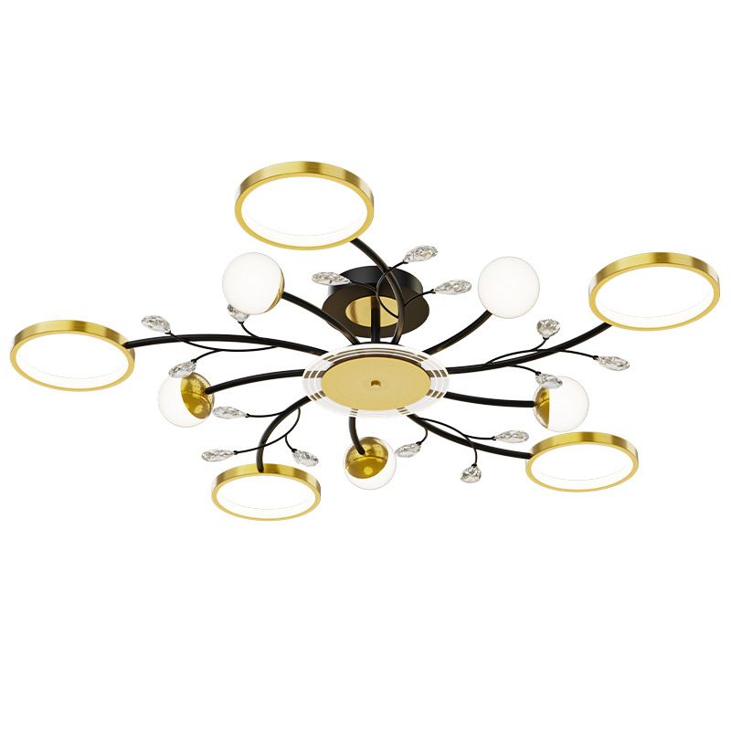 Acryl-schaduw LED Semi-flush mount in moderne eenvoud metaal sputnik plafondlicht in zwart en goud