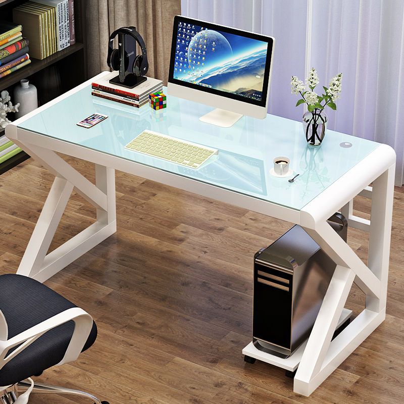 Modern Writing Desk Glass Top Rectangular Office Desk , 29.53" Tall