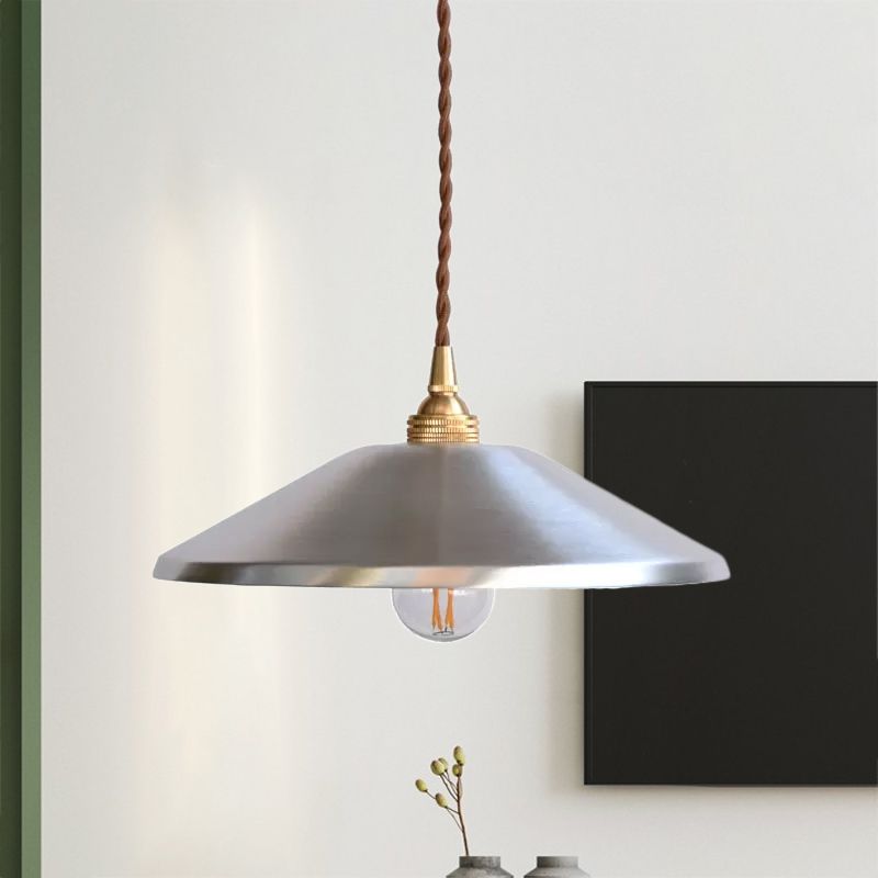 Silver Saucer Pendant Lighting Warehouse Metal 1-Light Garage Ceiling Suspension Lamp