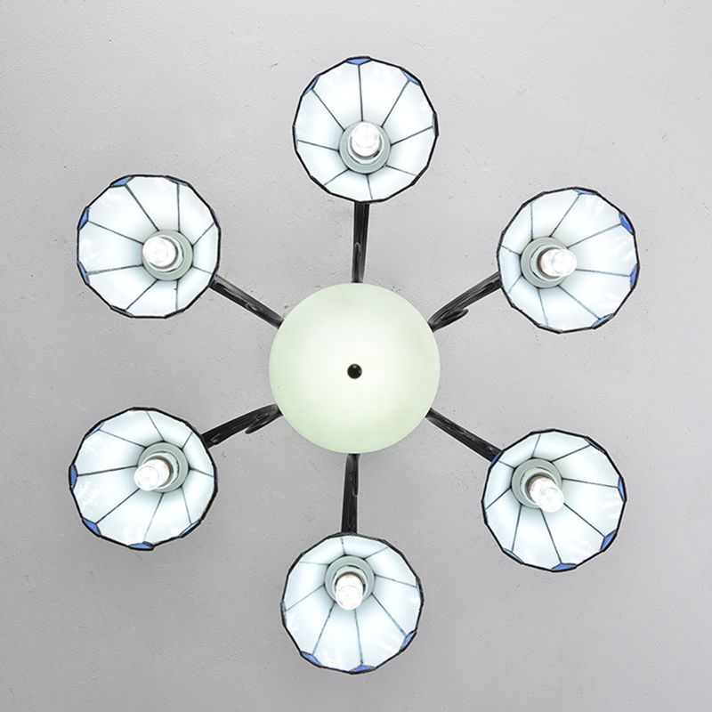 Shaded Semi Flush Mount Chandelier Tiffany Glass Bedroom Ceiling Lighting Fixture