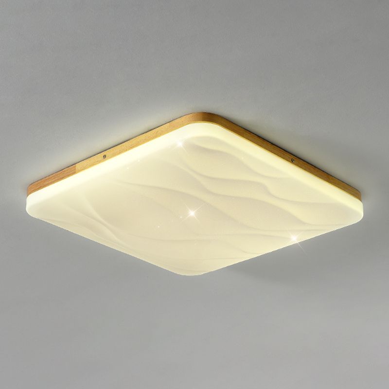 Modern LED Wood Flush Mount Geometric Shape Ceiling Light with Acrylic Shade for Study