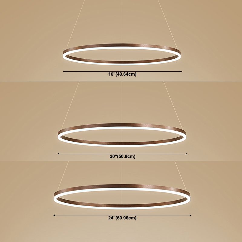 Modern Aluminum Ceiling Hung Fixture Brown Circle Down Lighting Pendant