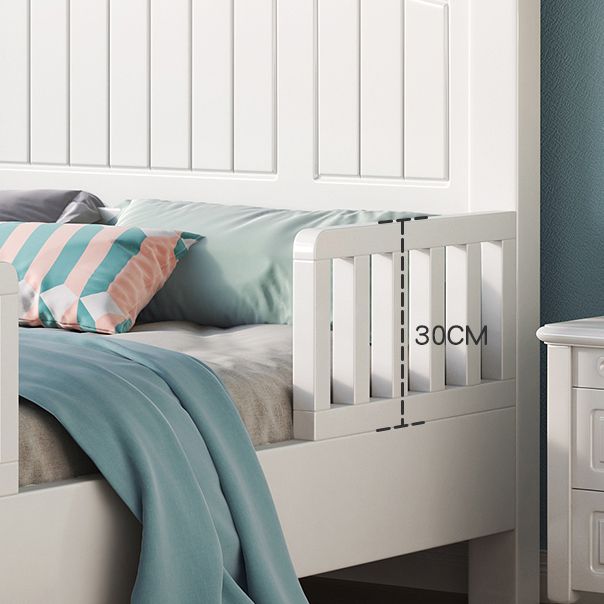 Solid Wood Panel Bed Frame with Headboard, Scandinavian Bed in White