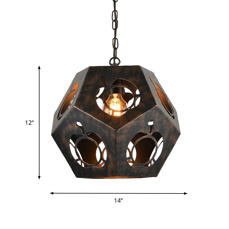 Iron Bronze Ceiling Pendant Hollowed Out Faceted Sphere 1 Head Factory Suspended Lighting Fixture