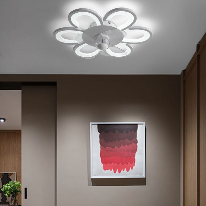 Contemporary Single White Ceiling Fan Lamp LED Acrylic Unique Ceiling Fan Light