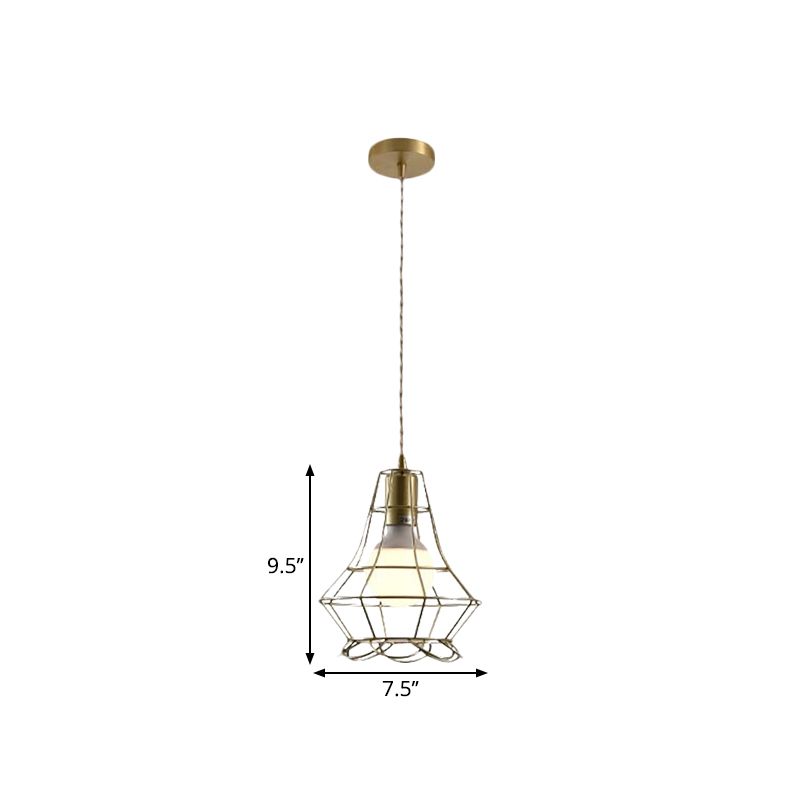 Final de oro cuadrado/triangular iluminación colgante de metal industrial 1 cabezal comedor lámpara colgante con marco de alambre