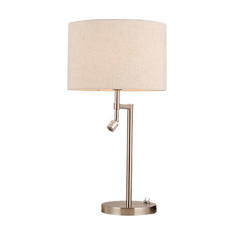 Traditional Drum Study Light 1 Light Fabric Task Lighting in Nickel for Bedroom with Base