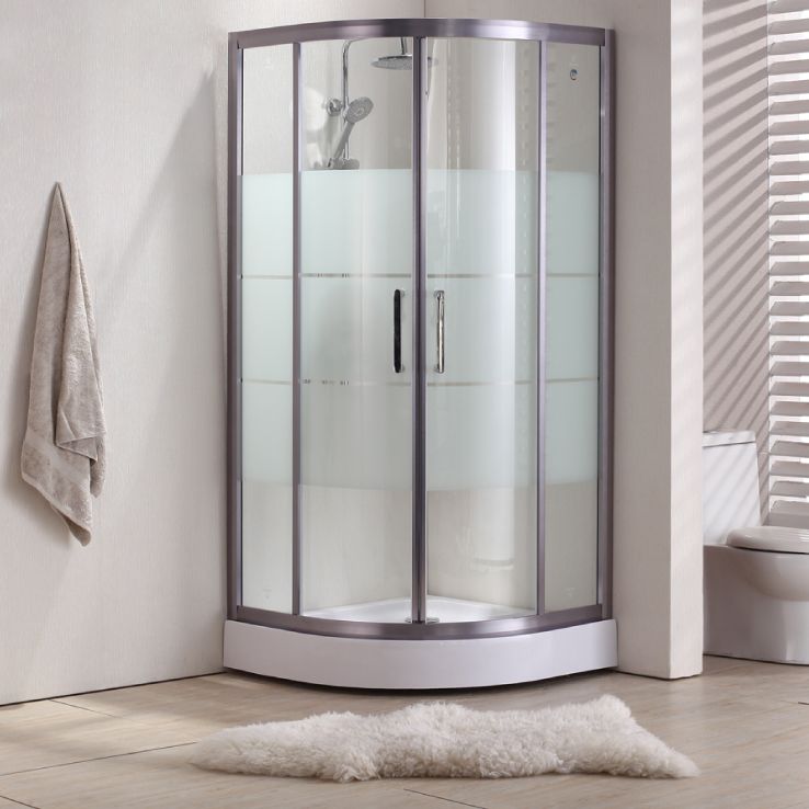 Round Shower Kit Double Sliding Tempered Glass Shower Enclosure