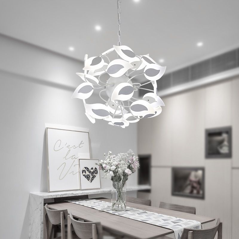 Leaf Chandelier Lighting Fixture Modern Acrylic White LED Hanging Pendant Light for Dining Room