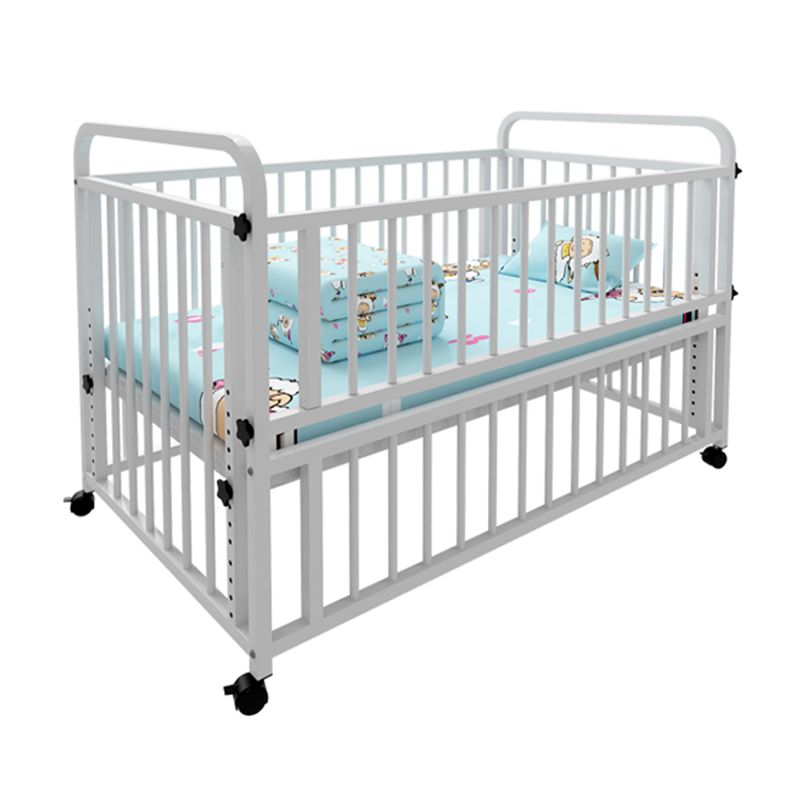 Industrial Rectangle Crib Metal 2-In-1 Convertible Crib with Casters