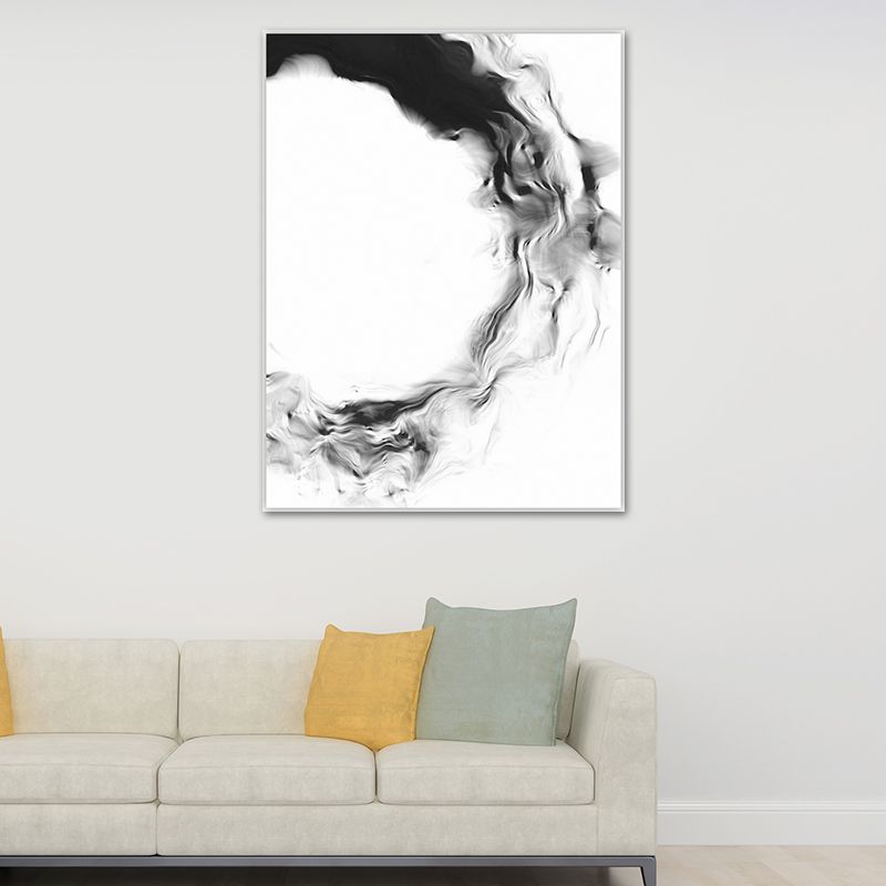 Textured Black Canvas Print Minimalism Smoke Painting Wall Art Decor for Family Room