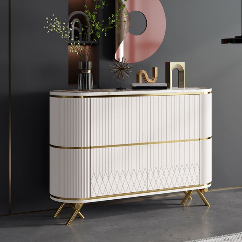 Glam Stone Top Sideboard Engineered Wood Side Board with Gold Legs