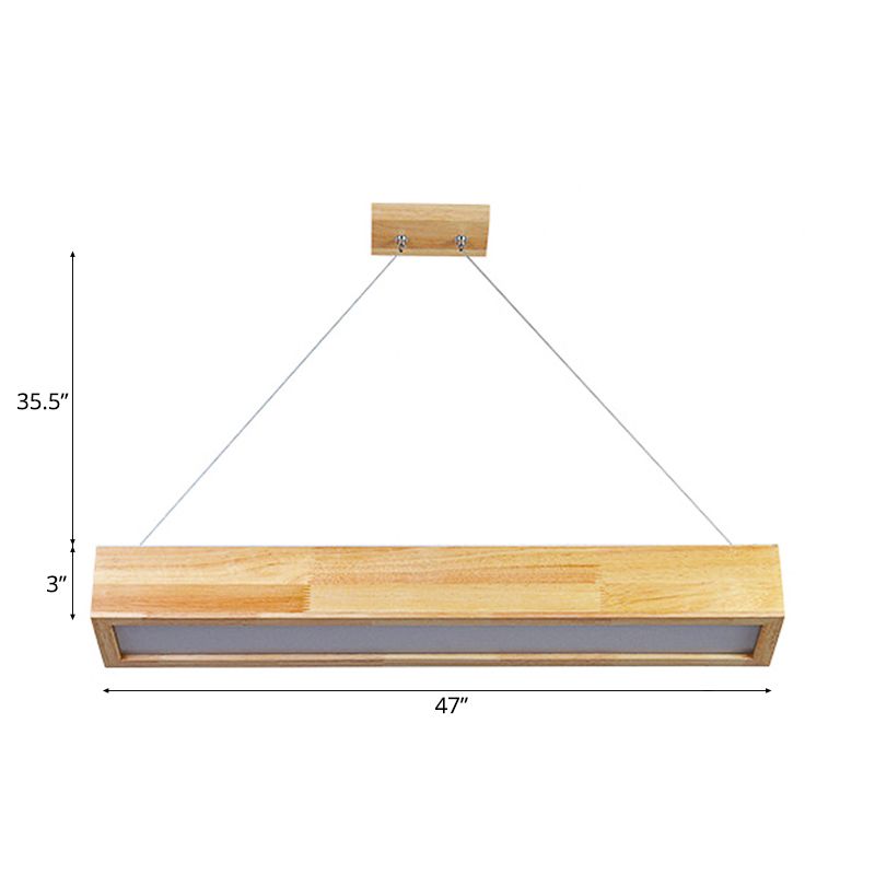 Beige Linear LED Pendant Light Modern 1-Head Wood Hanging Ceiling Lamp in Warm/White Light, 23.5"/35.5"/47" Wide