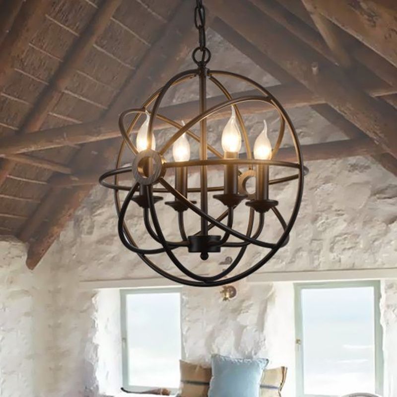 4 Lights Metal Caged Pendant Industrial Interlinked Rings Living Room Chandelier Light