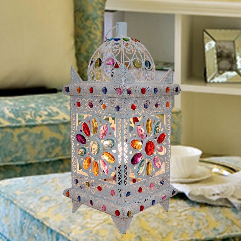 1 Bulb Night Table Light Vintage Pavilion Metal Nightstand Lighting in White for Bedroom