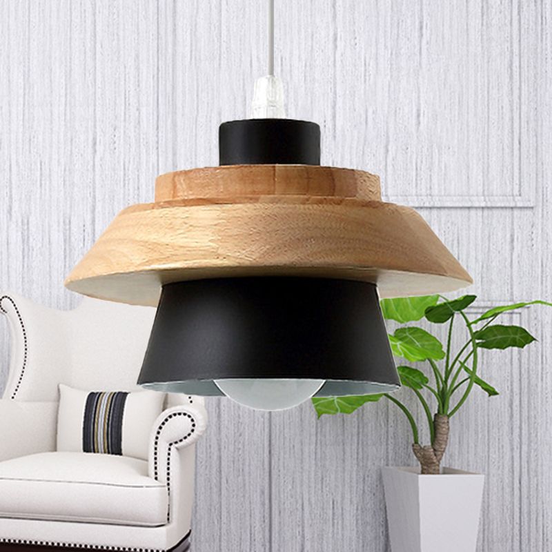 Macaron Style Fungo a sospensione Light Metal Wood 1 Light Appeding Light for Restaurant