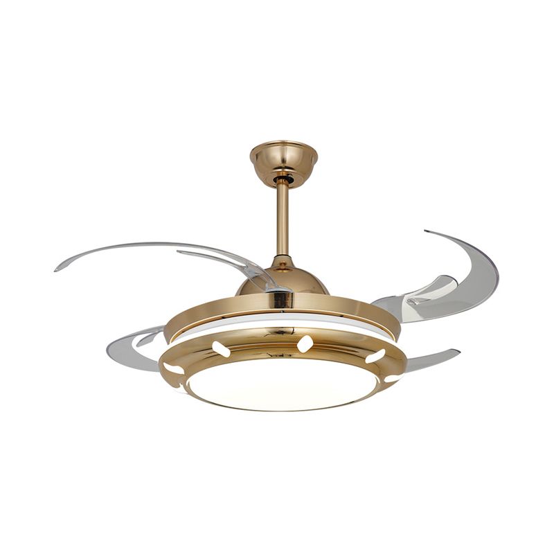 42" Wide Acrylic Gold Ceiling Fan Lamp Circular LED Modern Semi Flush Light Fixture for Living Room, 4 Clear Blades