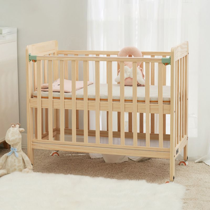 Rectangle Solid Wood Crib Modern Style 2-In-1 Convertible Crib with Casters