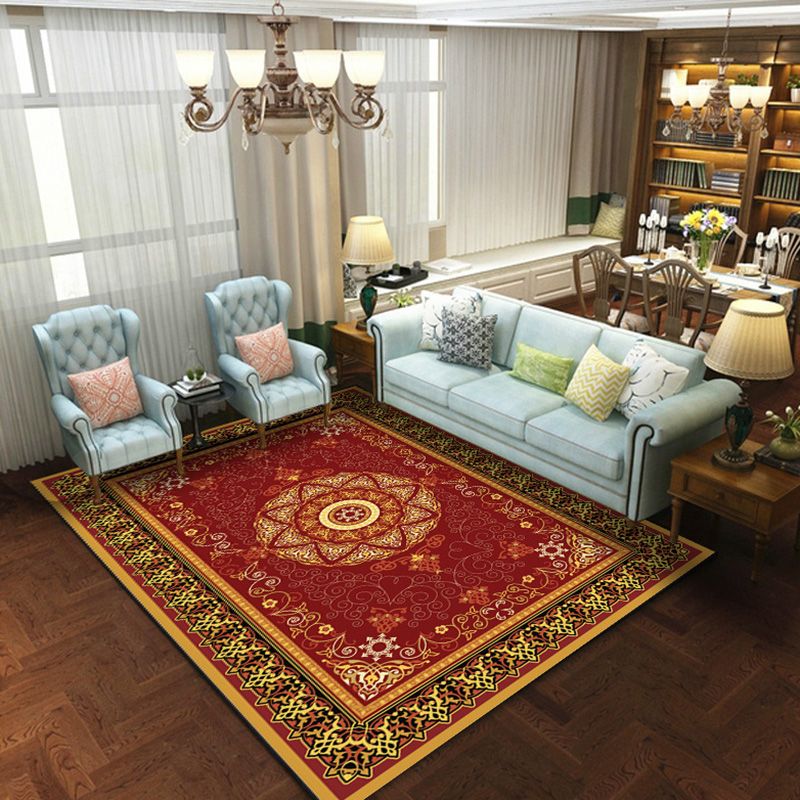 Tapis marocain brun polyester tapis intérieur graphique tapis de support sans glissement pour le salon