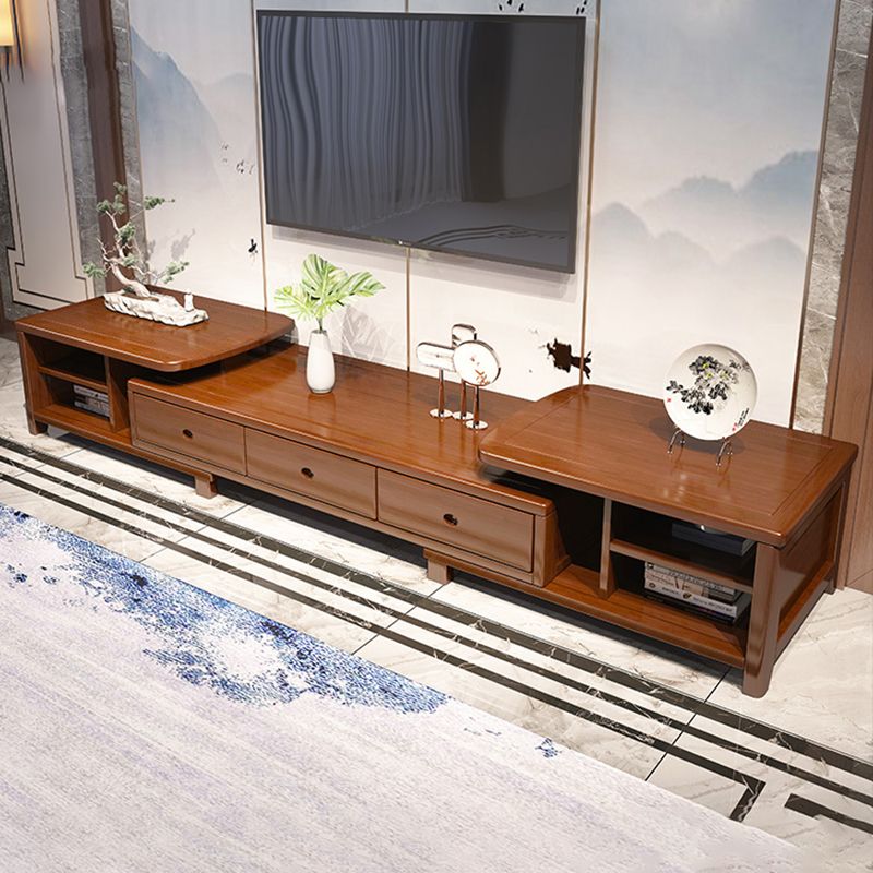 Traditional TV Media Stand Open Shelving TV Stand Console with Drawers